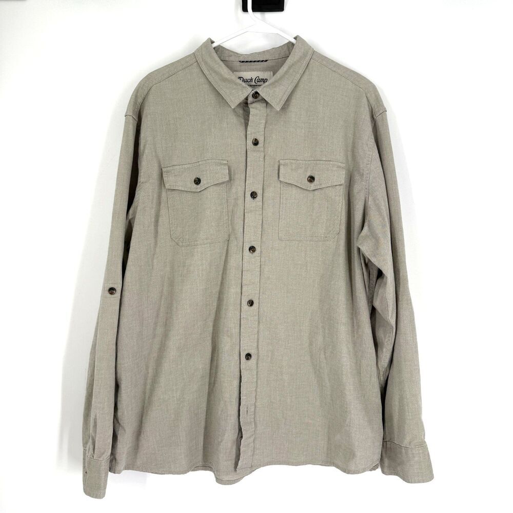 Duck Camp Men Long-Sleeve Button Up Shirt Outfitter Hunting Hike Gray Size 2XL